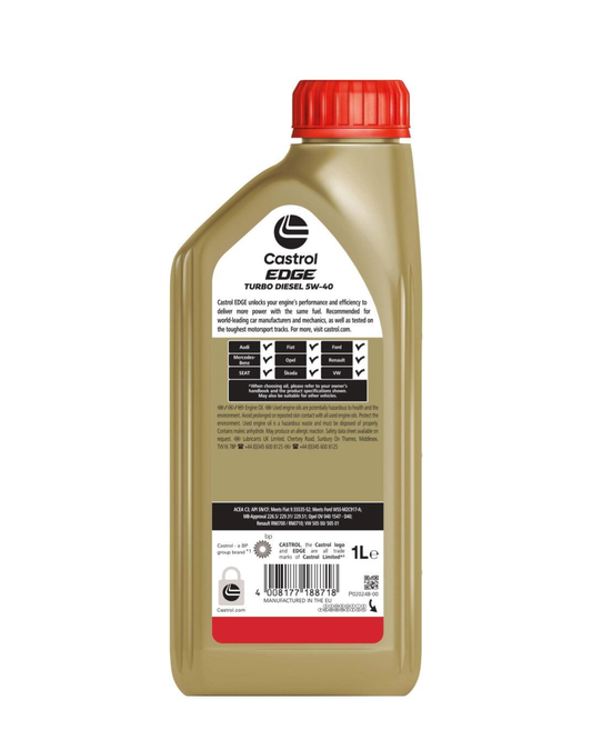 Castrol EDGE 5W-40 Turbo Diesel – Olio Motore Sintetico ACEA C3 VW 505 FIAT S2