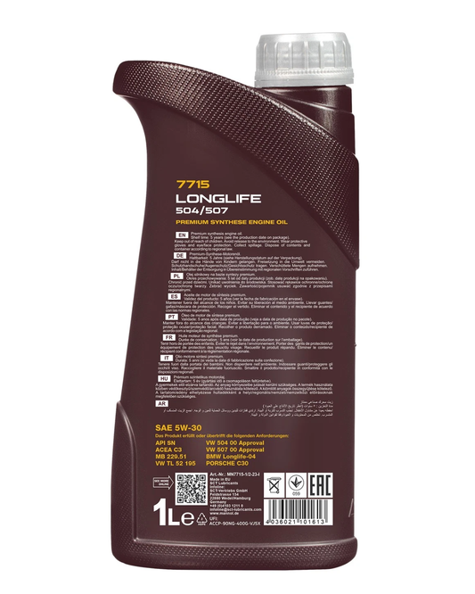 MANNOL Longlife 504/507 5W-30 – Olio Motore – ACEA C3 – Porsche C30