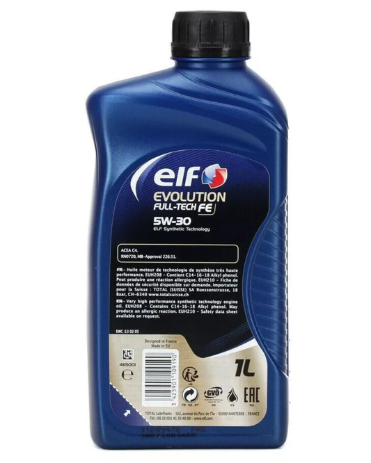 Elf Evolution Full-Tech FE 5W-30 – Olio Motore Sintetico ACEA C3 MB 229.51 VW 504/507