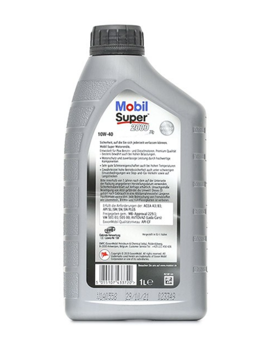 MOBIL SUPER 2000 X1 10W-40 – Olio Motore Semi-Sintetico – ACEA A3/B3 API SN – VW