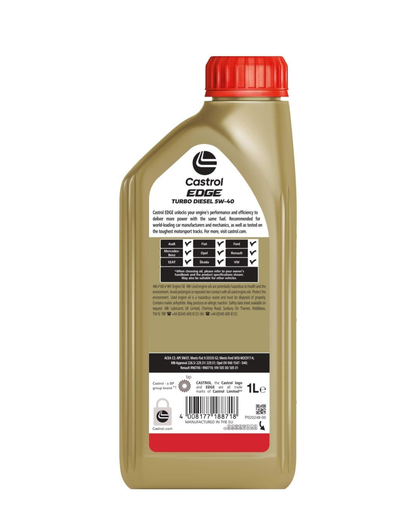 Castrol EDGE Turbo Diesel 5W-40 Olio Motore Sintetico ACEA C3 VW 505 00 505 01 Fiat 9.55535-S2
