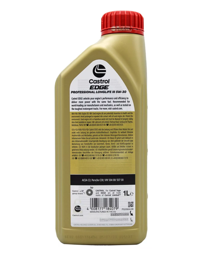 Castrol EDGE LongLife III 5W-30 Olio Motore Sintetico ACEA C3 VW 504 00 507 00 MB 229.52 Porsche C30