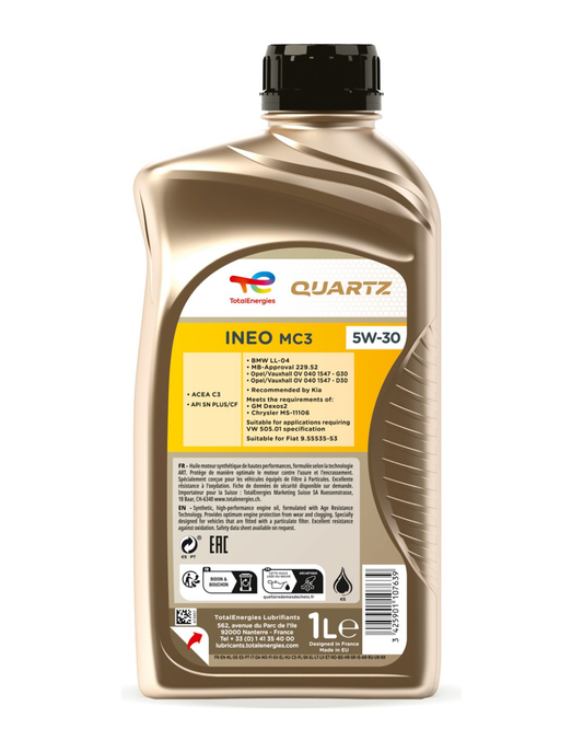 TOTAL QUARTZ INEO MC3 5W-30 – Olio Motore Sintetico ACEA C3 API SN PLUS