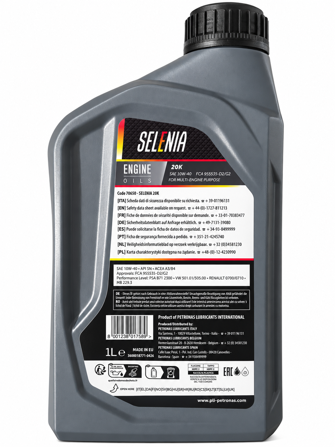 Selenia 20K 10W-40 A3/B4 – Olio Motore Semisintetico FCA 955535-G2/D2 – Auto Evo Store