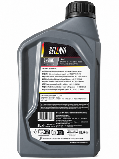 Selenia 20K 10W-40 A3/B4 – Olio Motore Semisintetico FCA 955535-G2/D2 – Auto Evo Store