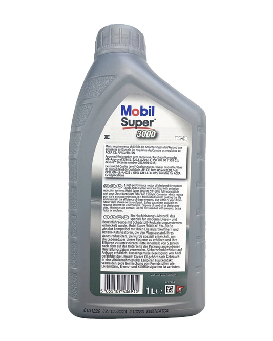 MOBIL SUPER 3000 XE 5W-30 ACEA C3 Dexos2 VW 502.00 505.01 MB 229.31/229.51/229.