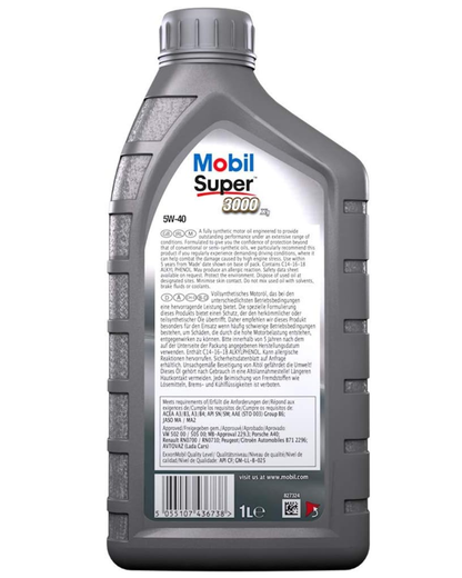 Mobil Super 3000 X1 5W-40 ACEA A3/B3 A3/B4 API SN/SM – VW 502.00 505.00 MB 229.3