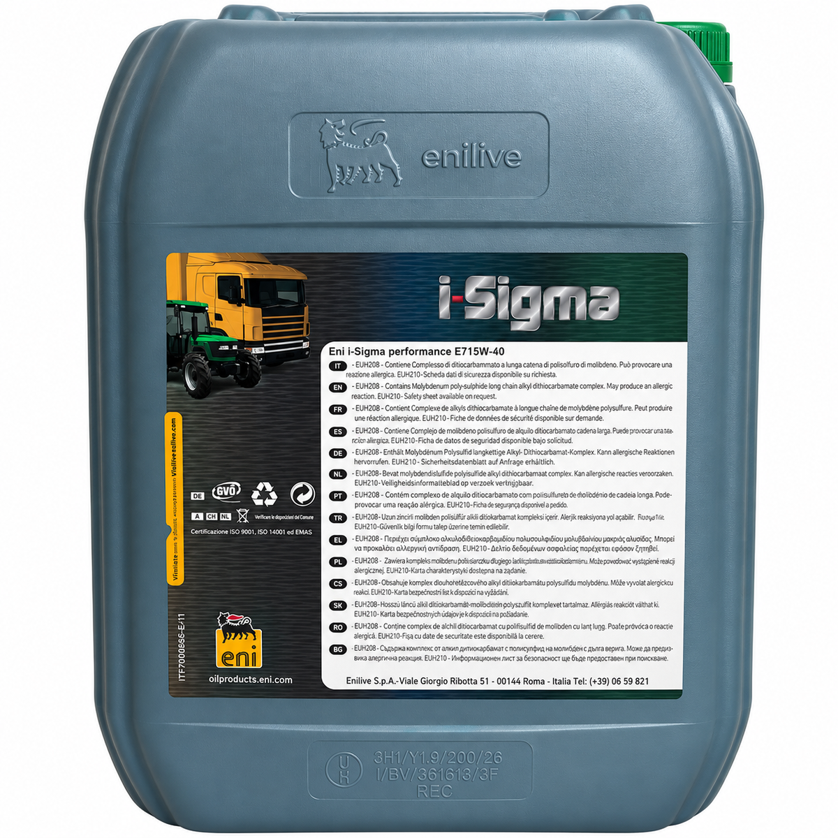 ENI i-Sigma Performance E7 15W-40 – Olio Motore Diesel ACEA E7 – Latta 20 L – Auto Evo Store