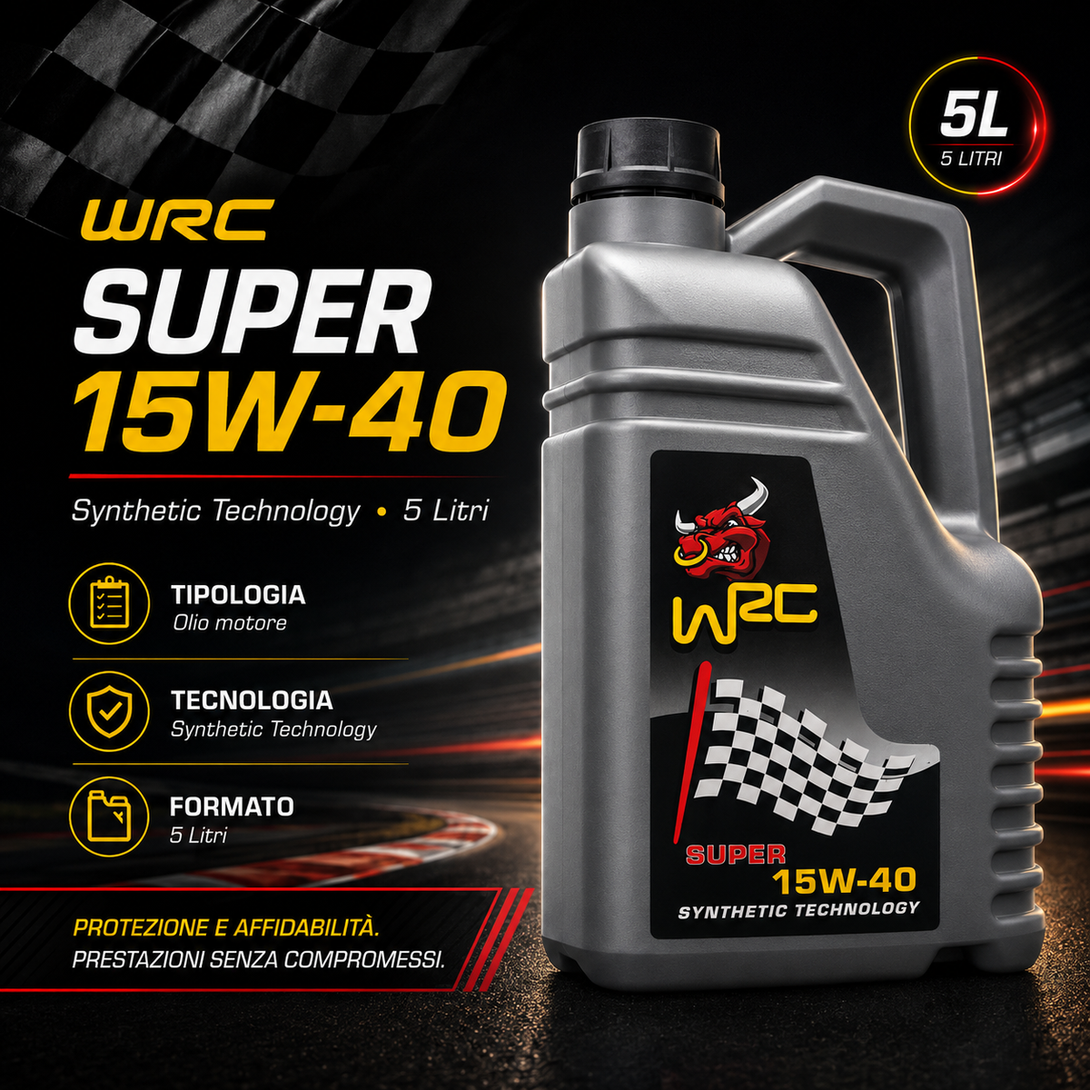 WRC Super 15W-40 – Olio Motore ACEA A3/B4 – 5 L — fronte