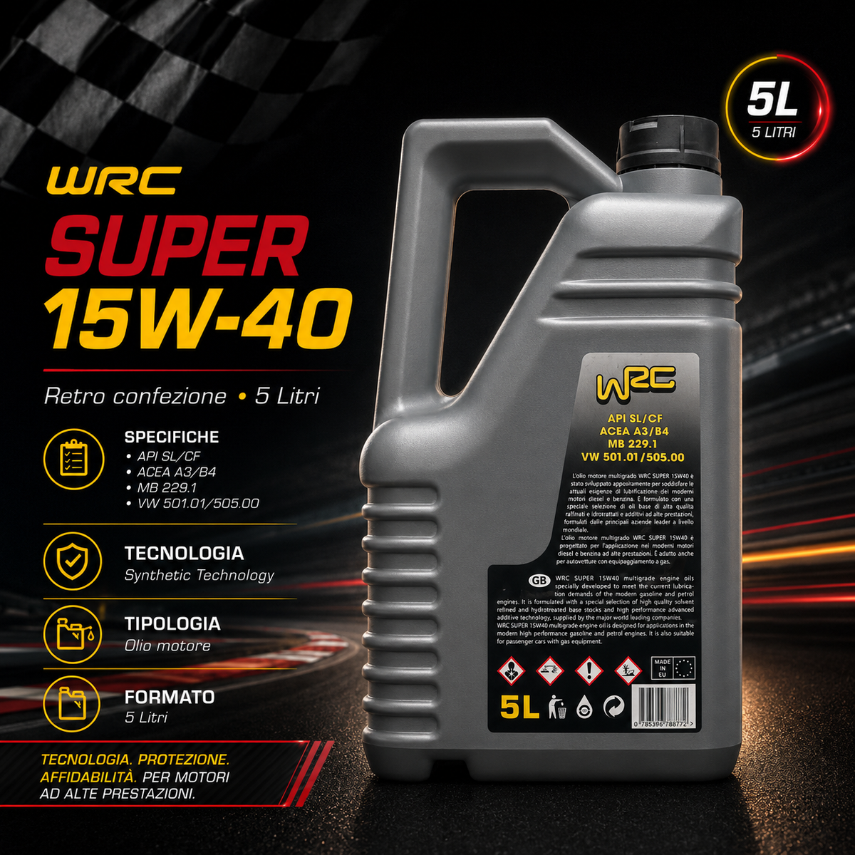 WRC Super 15W-40 – Olio Motore ACEA A3/B4 – 5 L — retro