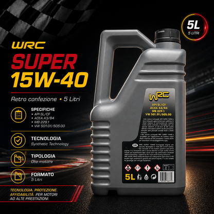 WRC Super 15W-40 – Olio Motore ACEA A3/B4 – 5 L — retro